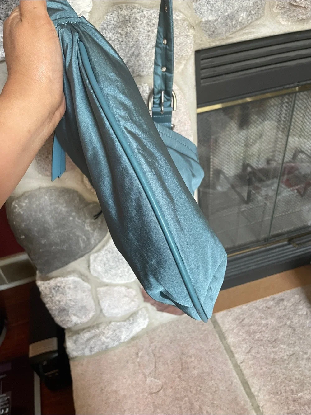 rag & bone  Spire Nylon Shoulder Hobo Bag Teal color